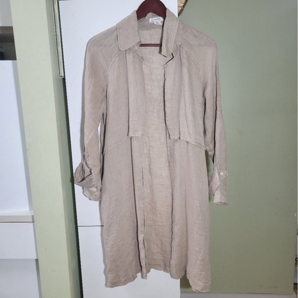 Tops - Linen trench coat jacket beige Oatmeal XS small